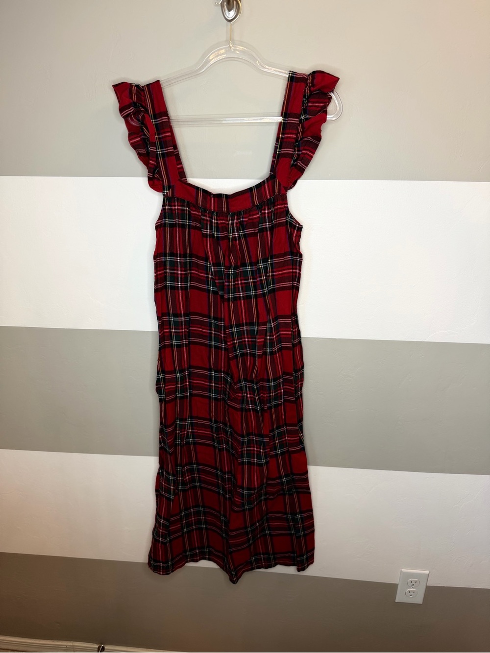 Petite Plume Red tartan Plaid Ruffle Strap Women's nightgown lg